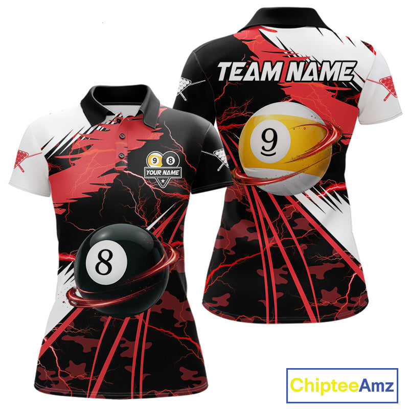 
Red Lightning 8 Ball 9 Ball Pool Shirt For Women Custom Camo Billiard Team Jersey
