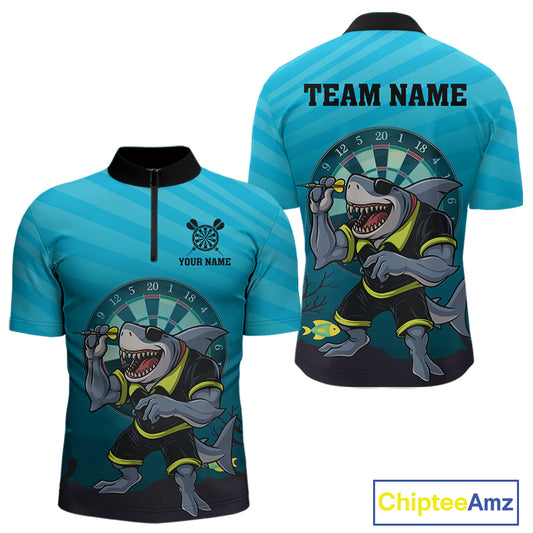 Shark & Dartboard Custom Funny Quarter-Zip Shirt For Men - Darts Team Jersey NYN0706