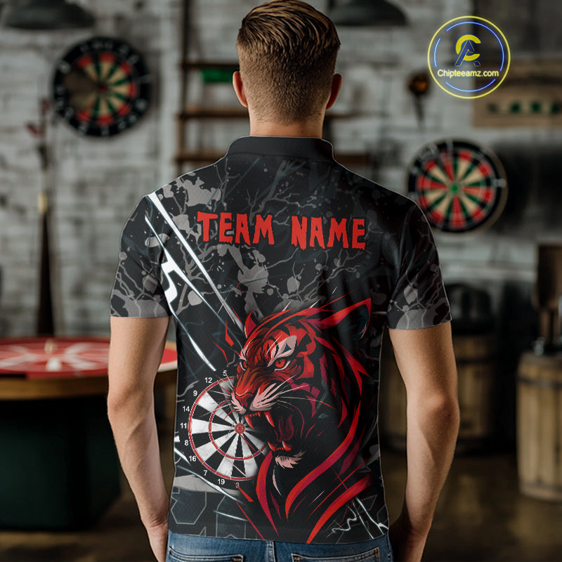 Custom Men's Darts Polo Shirt Fierce Tiger & Dartboard - Personalized Name & Team NYN0711