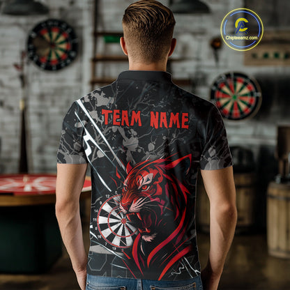 Custom Men's Darts Polo Shirt Fierce Tiger & Dartboard - Personalized Name & Team NYN0711