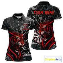 Load image into Gallery viewer, Custom Women&#39;s Darts Polo Shirt Fierce Tiger &amp; Dartboard - Personalized Name &amp; Team NYN0711