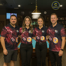 Load image into Gallery viewer, Thunder Lightning Red custom billiard team jerseys for men and women, matching 8 Ball 9 Ball pool uniforms, league apparel,tournament team shirts