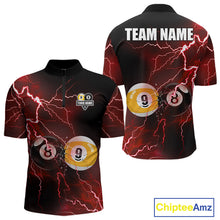 Load image into Gallery viewer, Thunder Lightning Red men's quarter zip pool jersey, personalized billiards tournament shirt, professional cue sport league apparel, competitive team outfit