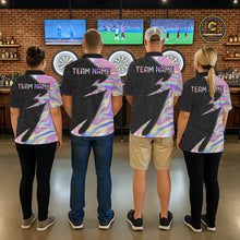 Load image into Gallery viewer, Coordinated Pink Ribbon darts team jerseys for men and women, Breast Cancer Awareness tournament uniforms, charity fundraising apparel, custom league shirts, inspirational team clothing, community event jerseys