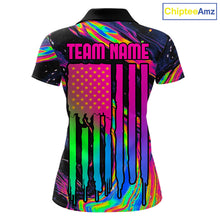 Load image into Gallery viewer, Colorful Holographic women's 8 Ball pool polo shirt, custom billiard tournament jersey, rainbow cue sports apparel, personalized team uniform, championship clothing