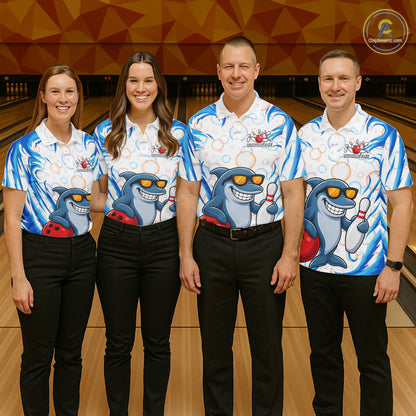 White & Blue Bubbles Funny Dolphin Bowling Polo Quarter-Zip Shirt For Women Custom Bowling Team Shirt NYN3975