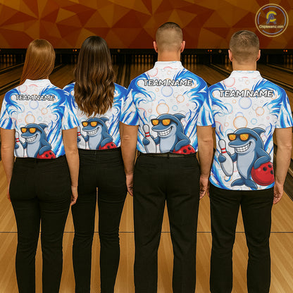 White & Blue Bubbles Funny Dolphin Bowling Polo Quarter-Zip Shirt For Women Custom Bowling Team Shirt NYN3975