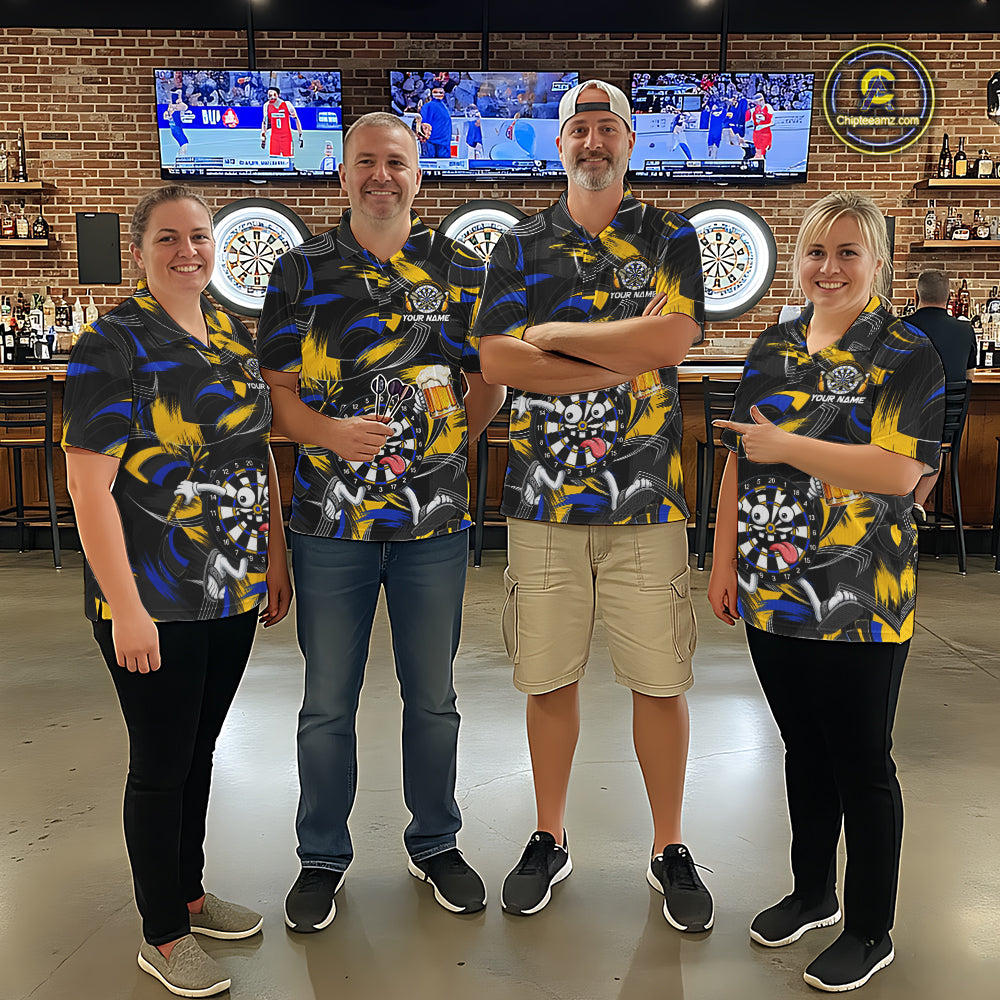 Yellow And Blue Paint Dartboard Funny Beer Darts Team Shirt For Men Custom Darts Polo 1/4-Zip Jersey NYN3988