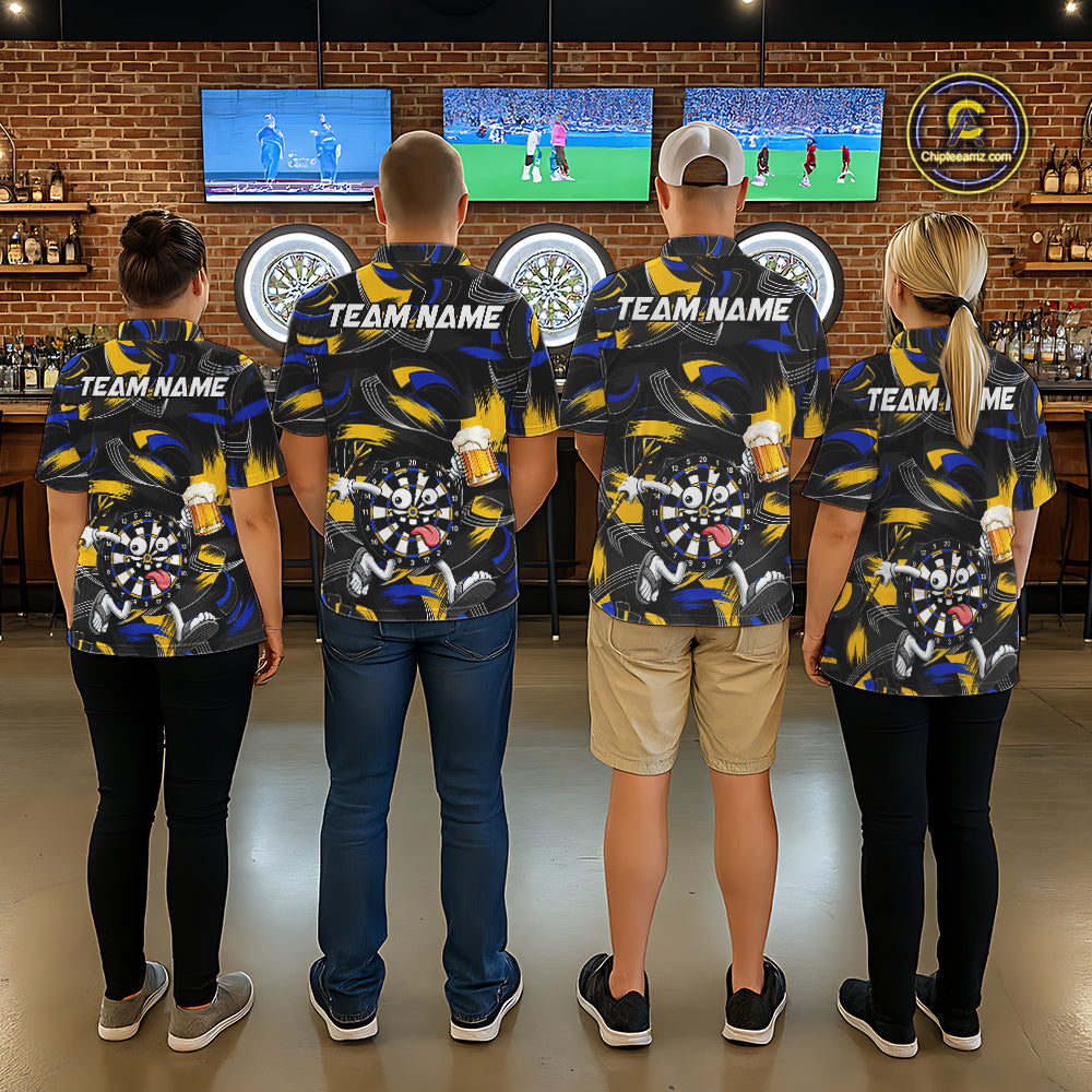 Yellow And Blue Paint Dartboard Funny Beer Darts Team Shirt For Men Custom Darts Polo 1/4-Zip Jersey NYN3988