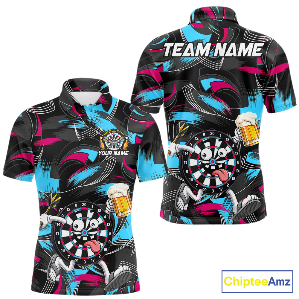 Pink And Teal Paint Dartboard Funny Beer Darts Team Shirt For Men Custom Darts Polo 1/4-Zip Jersey NYN3989