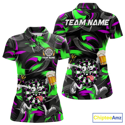 Purple And Green Paint Dartboard Funny Beer Darts Team Shirt For Women Custom Darts Polo 1/4-Zip Jersey NYN3990