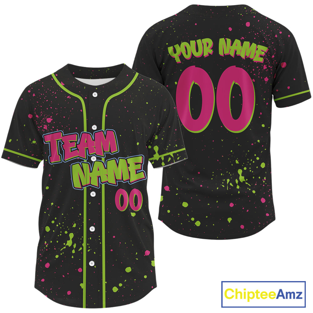 Custom Green Pink Grunge Baseball Shirt For Men Colorful Baseball Team Jerseys NYN1593