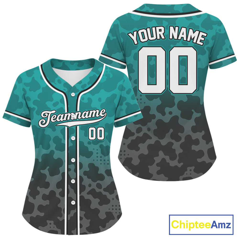 Custom Black Turquoise Camo Baseball Shirt For Women Baseball Team Jerseys NYN1595