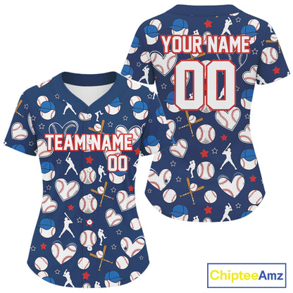 Custom Colorful Funny Baseball Ball Shirt For Women Blue Baseball Jerseys Gifts NYN1599