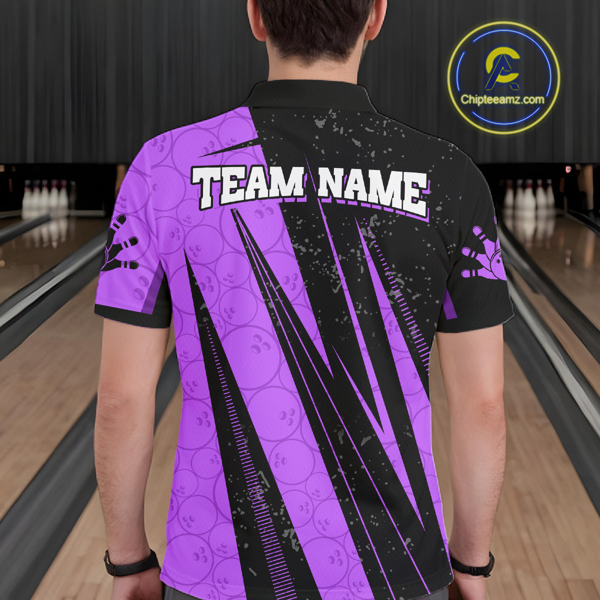 Black And Purple Camo Bowling Polo 1/4 Zip Shirts Custom Team Bowling Jerseys For Men NYN4758