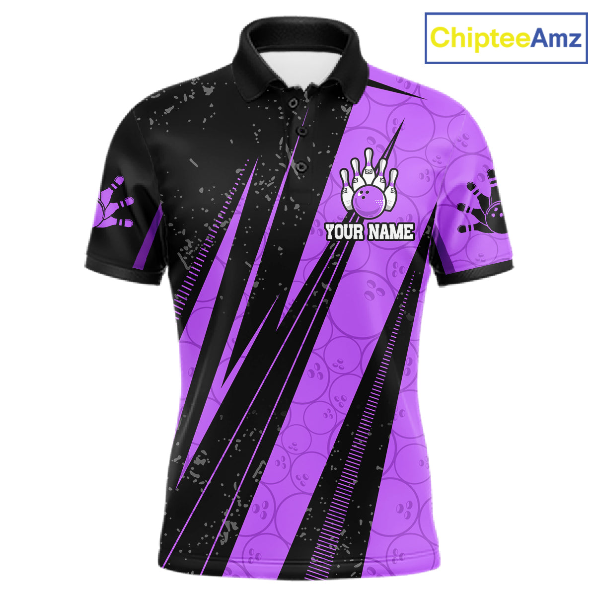 Black And Purple Camo Bowling Polo 1/4 Zip Shirts Custom Team Bowling Jerseys For Men NYN4758