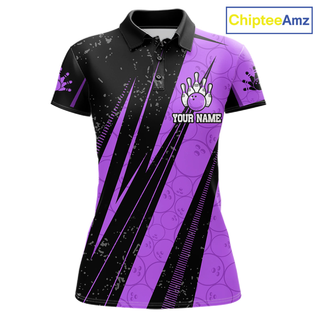 Black And Purple Camo Bowling Polo 1/4 Zip Shirts Custom Team Bowling Jerseys For Women NYN4758