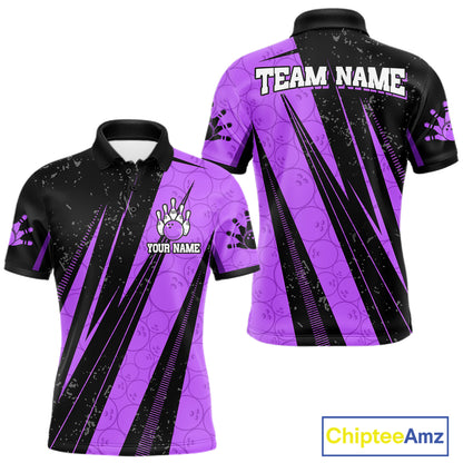 Black And Purple Camo Bowling Polo 1/4 Zip Shirts Custom Team Bowling Jerseys For Men NYN4758