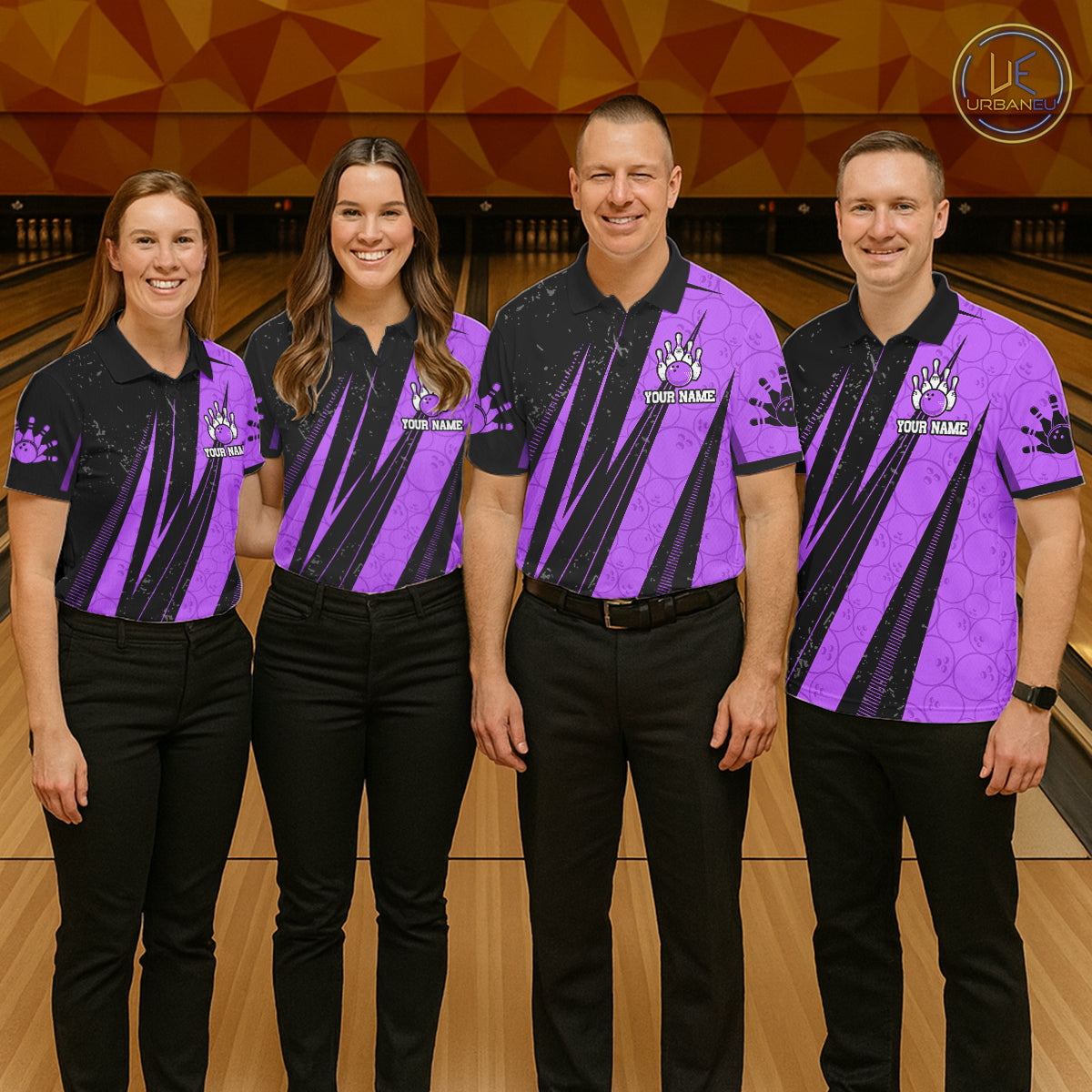 Black And Purple Camo Bowling Polo 1/4 Zip Shirts Custom Team Bowling Jerseys For Men NYN4758