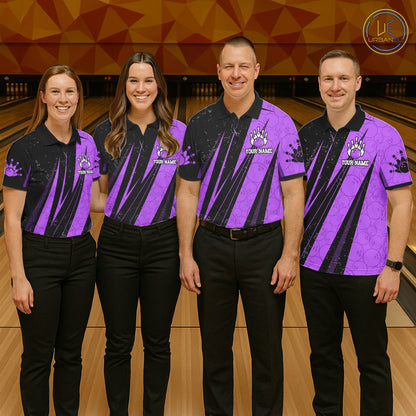 Black And Purple Camo Bowling Polo 1/4 Zip Shirts Custom Team Bowling Jerseys For Men NYN4758