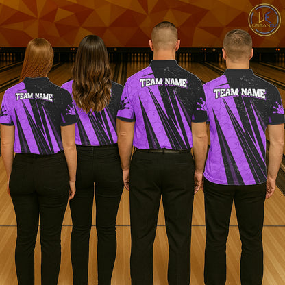 Black And Purple Camo Bowling Polo 1/4 Zip Shirts Custom Team Bowling Jerseys For Men NYN4758