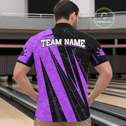 Black And Purple Camo Bowling Polo 1/4 Zip Shirts Custom Team Bowling Jerseys For Men NYN4758