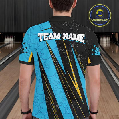 Black, Yellow And Blue Camo Bowling Polo 1/4 Zip Shirts Custom Team Bowling Jerseys For Men NYN4759