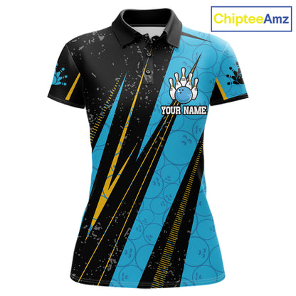 Black, Yellow And Blue Camo Bowling Polo 1/4 Zip Shirts Custom Team Bowling Jerseys For Women NYN4759