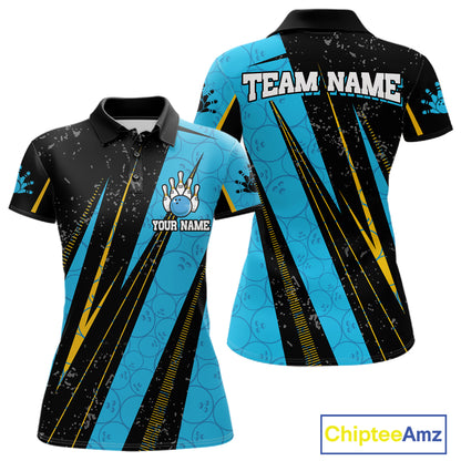 Black, Yellow And Blue Camo Bowling Polo 1/4 Zip Shirts Custom Team Bowling Jerseys For Women NYN4759