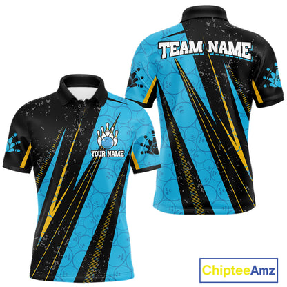 Black, Yellow And Blue Camo Bowling Polo 1/4 Zip Shirts Custom Team Bowling Jerseys For Men NYN4759