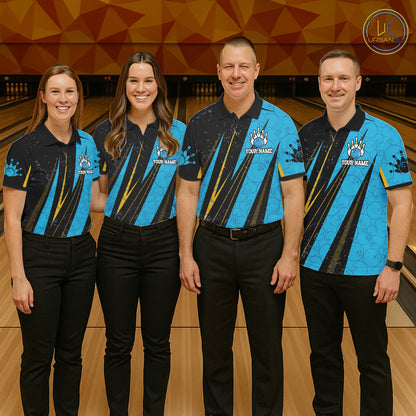 Black, Yellow And Blue Camo Bowling Polo 1/4 Zip Shirts Custom Team Bowling Jerseys For Men NYN4759