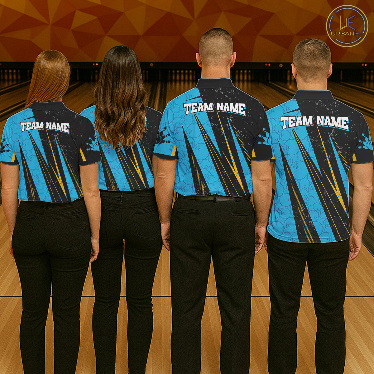 Black, Yellow And Blue Camo Bowling Polo 1/4 Zip Shirts Custom Team Bowling Jerseys For Men NYN4759