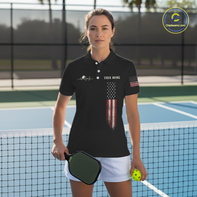 Custom Red Grunge Skull Pickleball Ball League Jerseys For Women US Flag Pickleball Shirts NYN2150