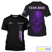 Load image into Gallery viewer, Custom Purple Grunge Skull Pickleball Ball League Jerseys For Men US Flag Pickleball Shirts NYN2151