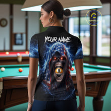 Load image into Gallery viewer, US Flag Thunder Grim Reaper 8 Ball 9 Ball Pool Women Billiard Shirt Custom Patriotic Billiard Apparel NYN2636