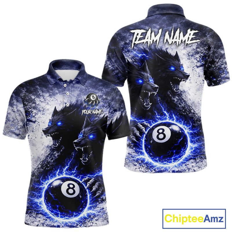 Grey & Blue Grunge Wolfs Claws Thunder 8 Ball Pool Men Billiard Shirt Custom Billiard Team Attire NYN2640