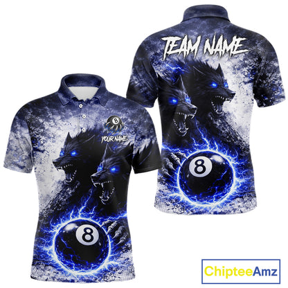 Grey & Blue Grunge Wolfs Claws Thunder 8 Ball Pool Men Billiard Shirt Custom Billiard Team Attire NYN2640
