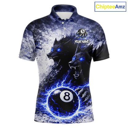 Grey & Blue Grunge Wolfs Claws Thunder 8 Ball Pool Men Billiard Shirt Custom Billiard Team Attire NYN2640