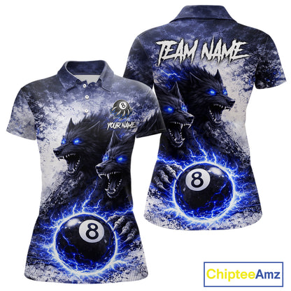 Grey & Blue Grunge Wolfs Claws Thunder 8 Ball Pool Women Billiard Shirt Custom Billiard Team Attire NYN2640