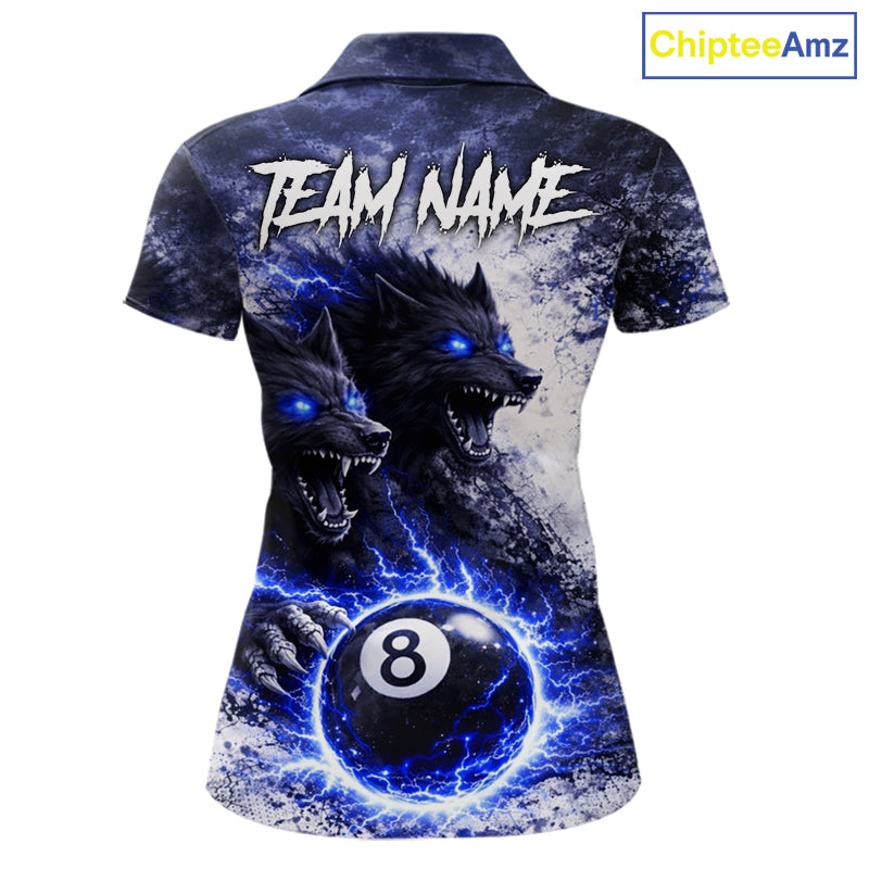 Grey & Blue Grunge Wolfs Claws Thunder 8 Ball Pool Women Billiard Shirt Custom Billiard Team Attire NYN2640