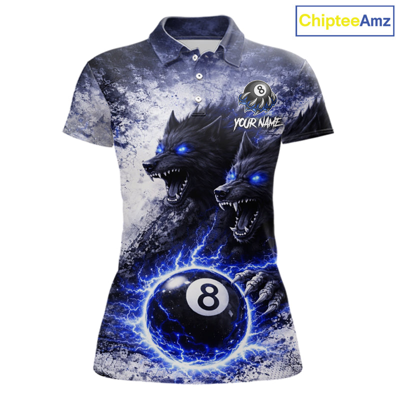 Grey & Blue Grunge Wolfs Claws Thunder 8 Ball Pool Women Billiard Shirt Custom Billiard Team Attire NYN2640