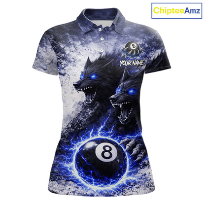 Grey & Blue Grunge Wolfs Claws Thunder 8 Ball Pool Women Billiard Shirt Custom Billiard Team Attire NYN2640