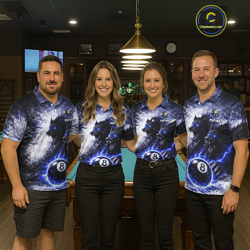 Grey & Blue Grunge Wolfs Claws Thunder 8 Ball Pool Men Billiard Shirt Custom Billiard Team Attire NYN2640