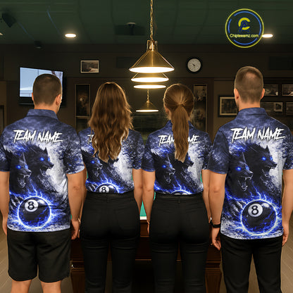 Grey & Blue Grunge Wolfs Claws Thunder 8 Ball Pool Men Billiard Shirt Custom Billiard Team Attire NYN2640