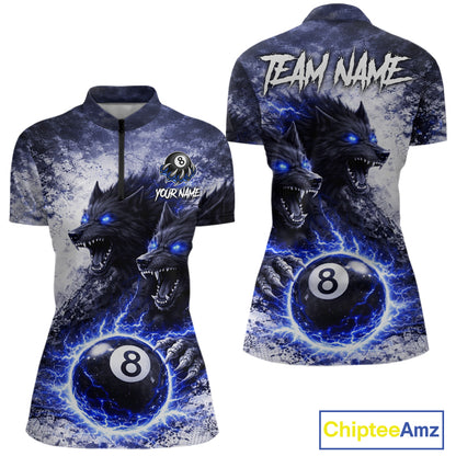 Grey & Blue Grunge Wolfs Claws Thunder 8 Ball Pool Women Billiard Shirt Custom Billiard Team Attire NYN2640