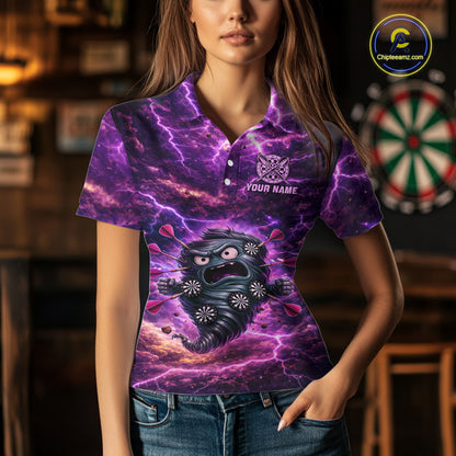 Purple Funny Scary Tornado Dartboard & Arrow Women Darts Polo Shirt Custom Dart League Shirts NYN2643