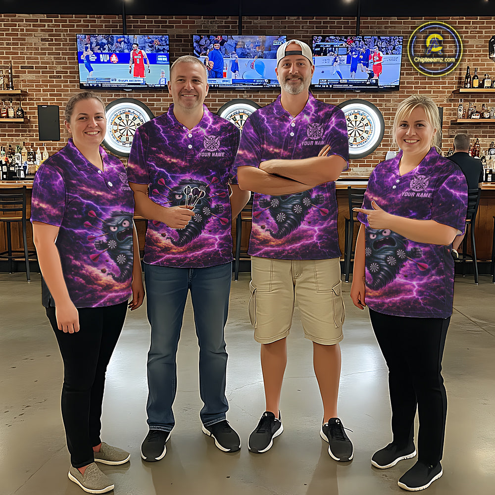 Purple Funny Scary Tornado Dartboard & Arrow Women Darts Polo Shirt Custom Dart League Shirts NYN2643