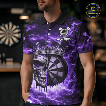 Thunder Purple Cracked Crown Skull Dartboard Men Darts Polo Shirt Custom Dart League Shirt NYN2645