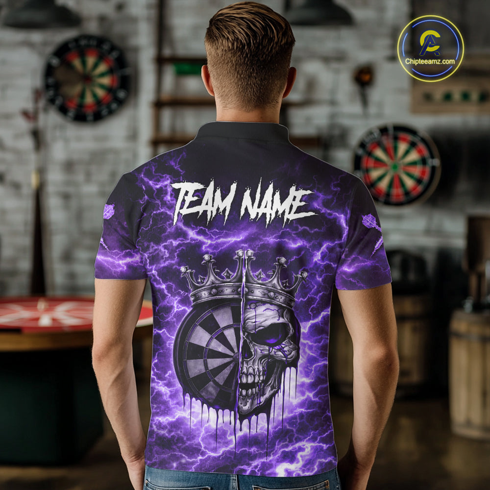 Thunder Purple Cracked Crown Skull Dartboard Men Darts Polo Shirt Custom Dart League Shirt NYN2645