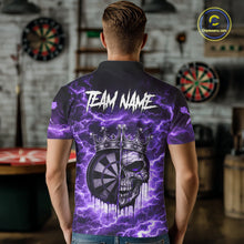 Load image into Gallery viewer, Thunder Purple Cracked Crown Skull Dartboard Men Darts Polo Shirt Custom Dart League Shirt NYN2645
